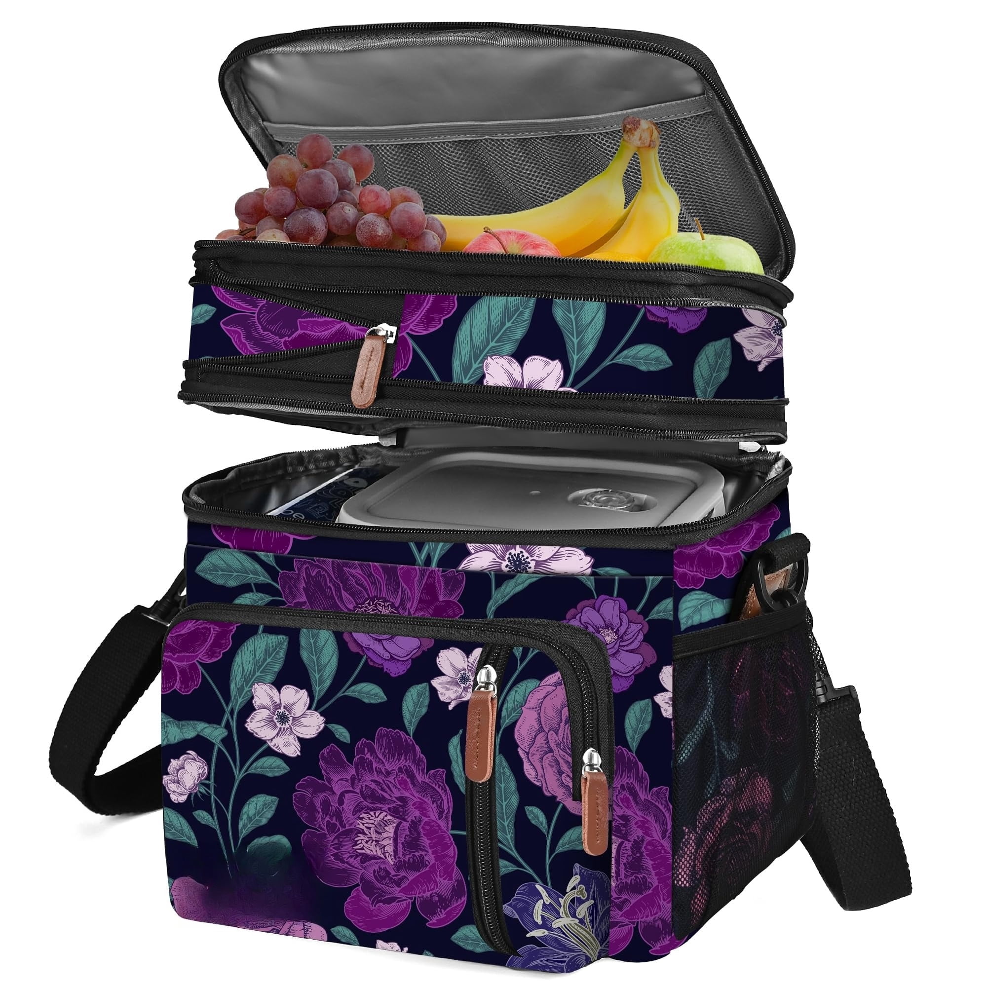 Lunch Bag & Lunch Box for Men Women, Double Deck Leakproof Insulated Soft Large Adult Camping Cooler bag for Work Beach Picnic Travel