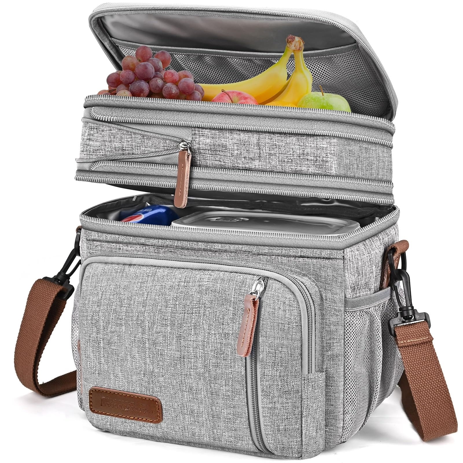 Lunch Bag & Lunch Box for Men Women, Double Deck Leakproof Insulated Soft Large Adult Camping Cooler bag for Work Beach Picnic Travel