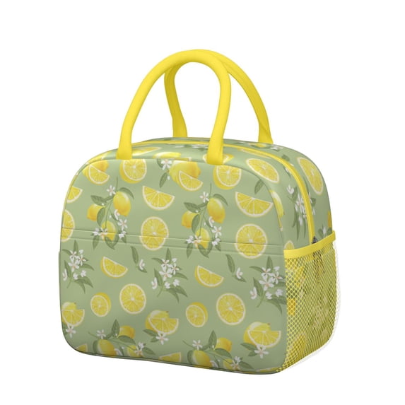 Lunch Bag Lunch Box for Women Reusable Insulated Lunch Bags,Water-Resistant Lemon Print Cooler Lunch Tote Bag, Large Capacity for Work Travel Picnic