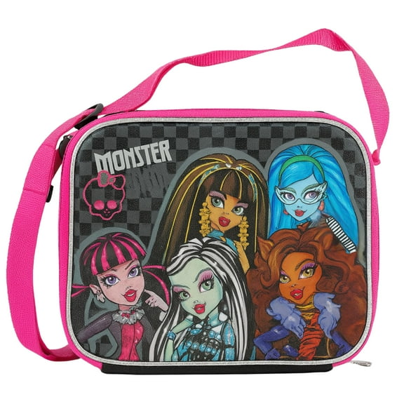 Monster High Single Compartment Soft Insulated Lunch Bag With Handle, Double Zipper Closure