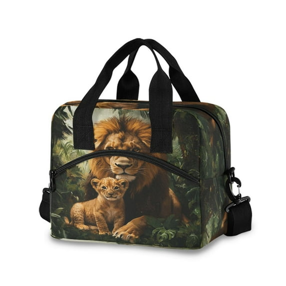 Lunch Bag Portable Crossbody Meal Bag Cooler Bag Insulated Lunch Bag Food Bag Handheld & Crossbody Design Beautiful Brown Lions