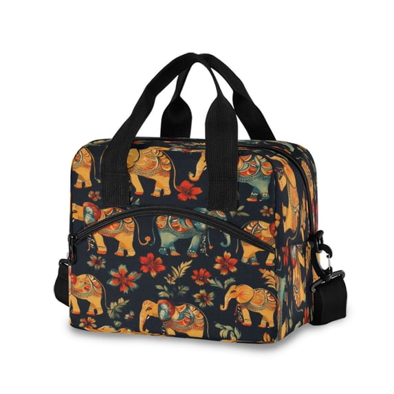 Lunch Bag Portable Crossbody Meal Bag Cooler Bag Insulated Lunch Bag Food Bag Handheld & Crossbody Design Beautiful Elephants and Flowers