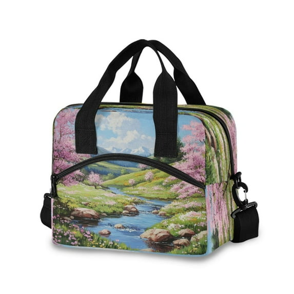Lunch Bag Portable Crossbody Meal Bag Cooler Bag Insulated Lunch Bag Food Bag Handheld & Crossbody Design Beautiful River