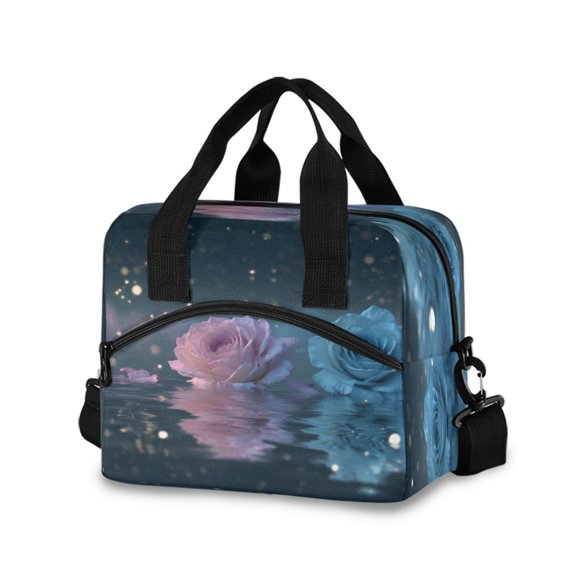 Lunch Bag Portable Crossbody Meal Bag Cooler Bag Insulated Lunch Bag Food Bag Handheld & Crossbody Design Beautiful Roses