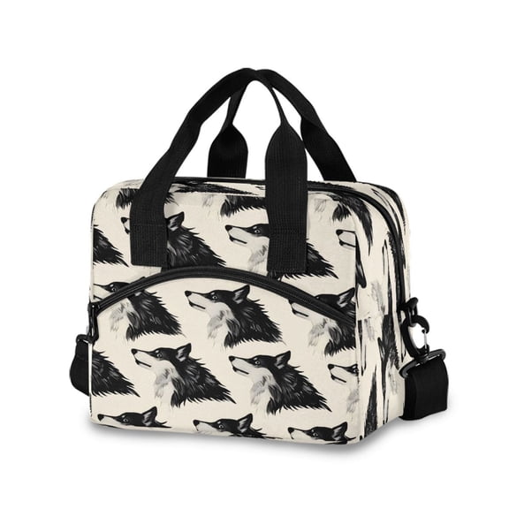 Lunch Bag Portable Crossbody Meal Bag Cooler Bag Insulated Lunch Bag Food Bag Handheld & Crossbody Design Black Wolf