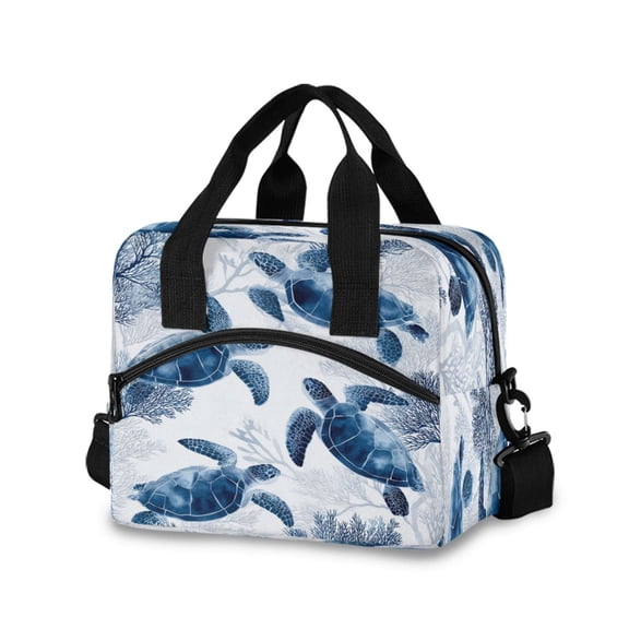 Lunch Bag Portable Crossbody Meal Bag Cooler Bag Insulated Lunch Bag Food Bag Handheld & Crossbody Design Blue Turtle