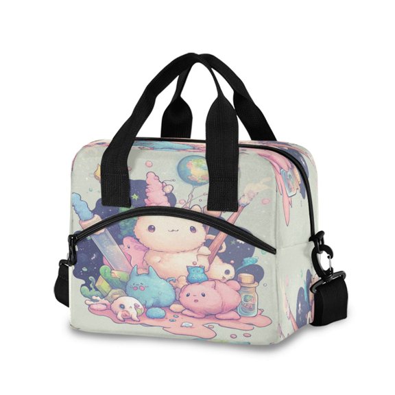 Lunch Bag Portable Crossbody Meal Bag Cooler Bag Insulated Lunch Bag Food Bag Handheld & Crossbody Design Cartoon Pink Monster