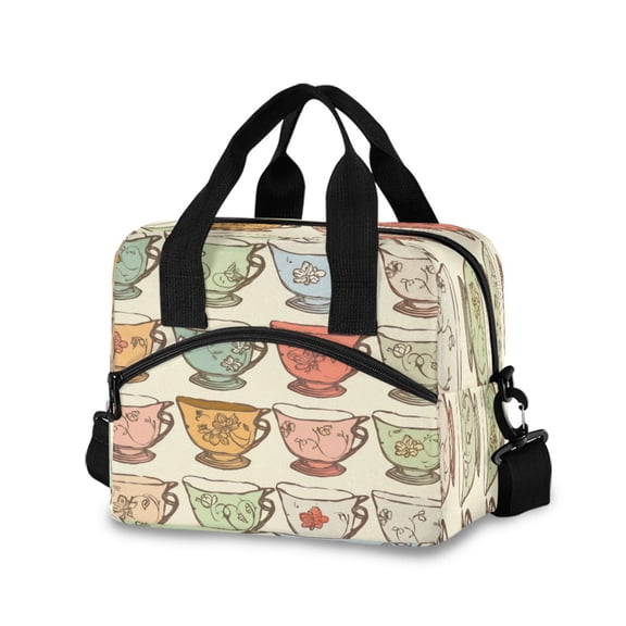 Lunch Bag Portable Crossbody Meal Bag Cooler Bag Insulated Lunch Bag Food Bag Handheld & Crossbody Design Cartoon Tea Cup