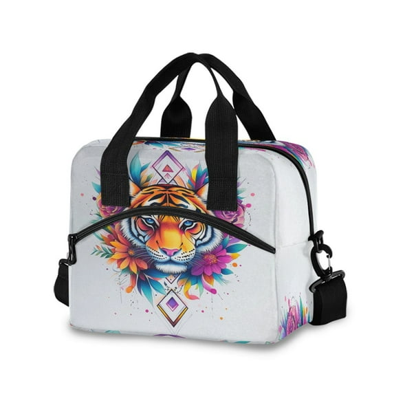 Lunch Bag Portable Crossbody Meal Bag Cooler Bag Insulated Lunch Bag Food Bag Handheld & Crossbody Design Color Art Cool Tiger