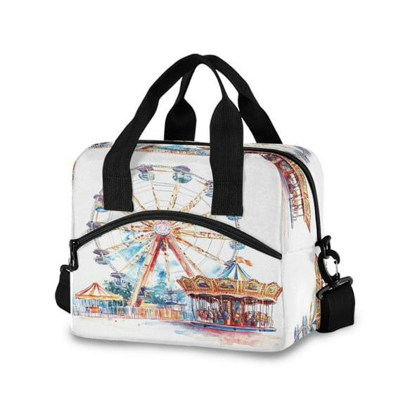 Lunch Bag Portable Crossbody Meal Bag Cooler Bag Insulated Lunch Bag Food Bag Handheld & Crossbody Design Colorful Ferris Wheel