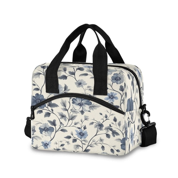 Lunch Bag Portable Crossbody Meal Bag Cooler Bag Insulated Lunch Bag Food Bag Handheld & Crossbody Design Cool Blue Flower