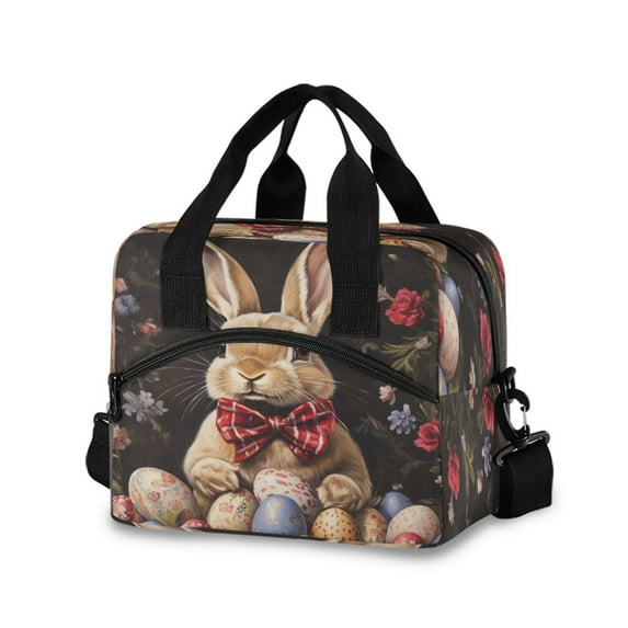 Lunch Bag Portable Crossbody Meal Bag Cooler Bag Insulated Lunch Bag Food Bag Handheld & Crossbody Design Easter Brown Rabbit