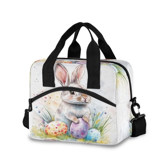 Lunch Bag Portable Crossbody Meal Bag Cooler Bag Insulated Lunch Bag Food Bag Handheld & Crossbody Design Easter Watercolor Rabbit
