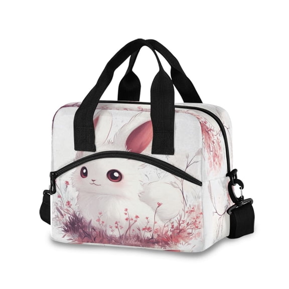 Lunch Bag Portable Crossbody Meal Bag Cooler Bag Insulated Lunch Bag Food Bag Handheld & Crossbody Design Flower Rabbit
