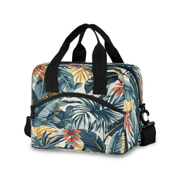 Lunch Bag Portable Crossbody Meal Bag Cooler Bag Insulated Lunch Bag Food Bag Handheld & Crossbody Design Hawaiian Leaf Seamless