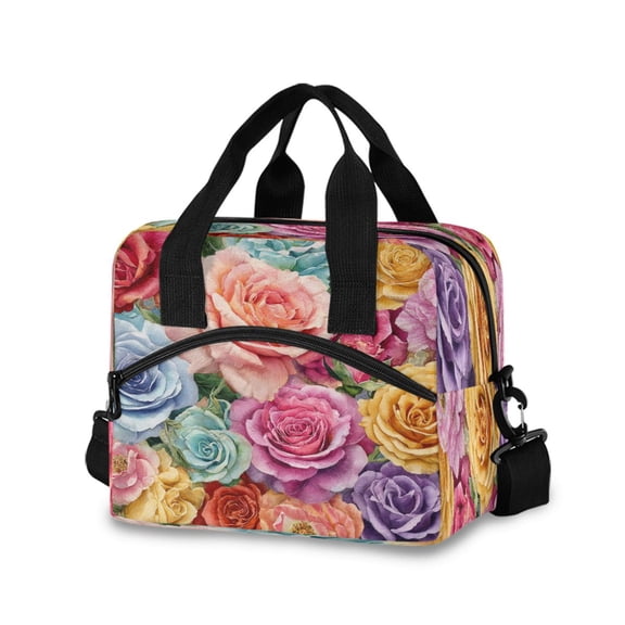 Lunch Bag Portable Crossbody Meal Bag Cooler Bag Insulated Lunch Bag Food Bag Handheld & Crossbody Design Lush Watercolor Roses Art