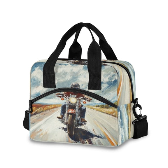 Lunch Bag Portable Crossbody Meal Bag Cooler Bag Insulated Lunch Bag Food Bag Handheld & Crossbody Design Oil Painting Motorcycle