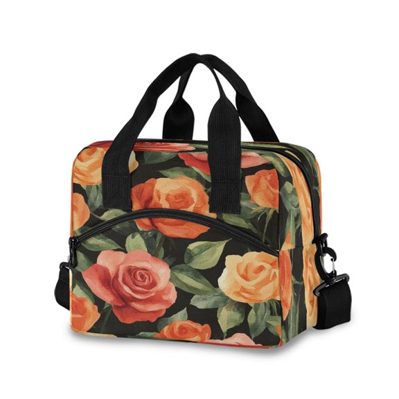 Lunch Bag Portable Crossbody Meal Bag Cooler Bag Insulated Lunch Bag Food Bag Handheld & Crossbody Design Orange Roses