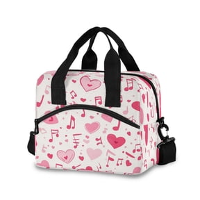 Lunch Bag Portable Crossbody Meal Bag Cooler Bag Insulated Lunch Bag Food Bag Handheld & Crossbody Design Pink Cartoon Note Elements