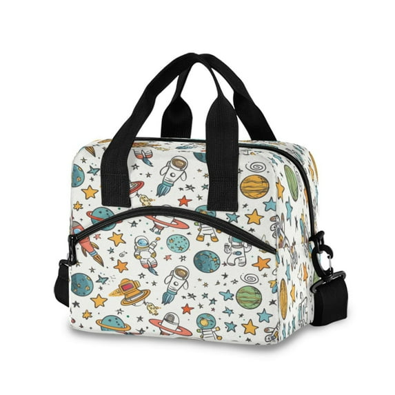 Lunch Bag Portable Crossbody Meal Bag Cooler Bag Insulated Lunch Bag Food Bag Handheld & Crossbody Design Planets and Rockets