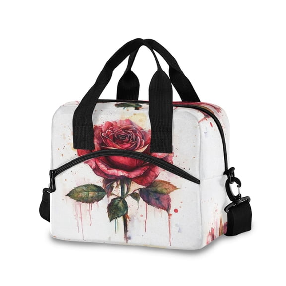 Lunch Bag Portable Crossbody Meal Bag Cooler Bag Insulated Lunch Bag Food Bag Handheld & Crossbody Design Pretty Big Red Roses