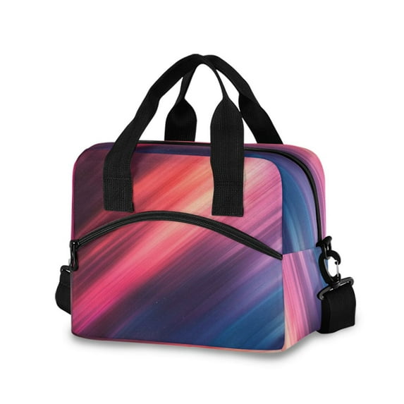 Lunch Bag Portable Crossbody Meal Bag Cooler Bag Insulated Lunch Bag Food Bag Handheld & Crossbody Design Red Blue Lines
