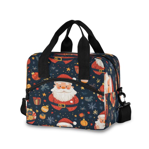 Lunch Bag Portable Crossbody Meal Bag Cooler Bag Insulated Lunch Bag Food Bag Handheld & Crossbody Design Santa and The Christmas Ball