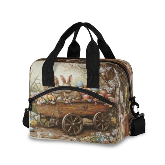 Lunch Bag Portable Crossbody Meal Bag Cooler Bag Insulated Lunch Bag Food Bag Handheld & Crossbody Design Three Easter Bunnies