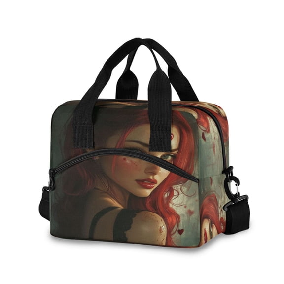 Lunch Bag Portable Crossbody Meal Bag Cooler Bag Insulated Lunch Bag Food Bag Handheld & Crossbody Design Valentine's Day Beauty Pattern