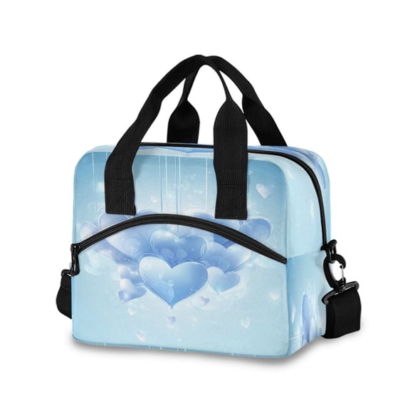 Lunch Bag Portable Crossbody Meal Bag Cooler Bag Insulated Lunch Bag Food Bag Handheld & Crossbody Design Valentine's Day Blue Heart