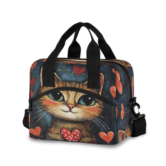 Lunch Bag Portable Crossbody Meal Bag Cooler Bag Insulated Lunch Bag Food Bag Handheld & Crossbody Design Valentine's Day Cartoon Cat