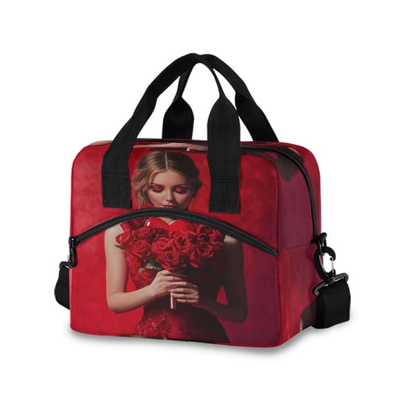 Lunch Bag Portable Crossbody Meal Bag Cooler Bag Insulated Lunch Bag Food Bag Handheld & Crossbody Design Valentine's Day Rose Beauty