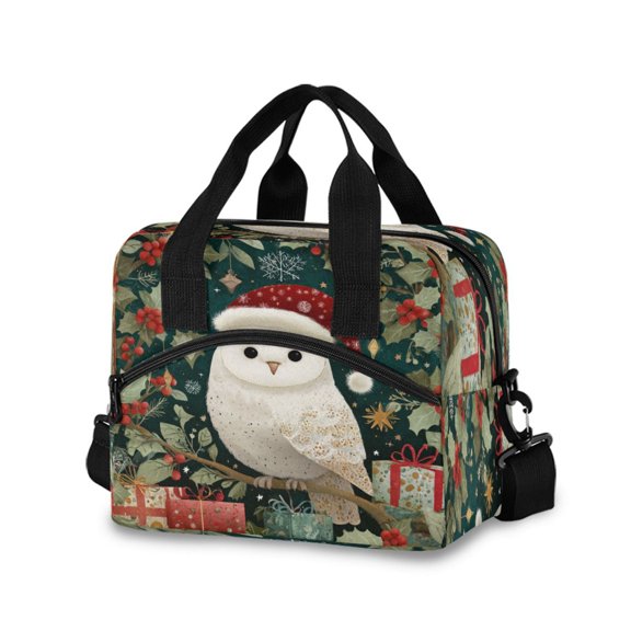Lunch Bag Portable Crossbody Meal Bag Cooler Bag Insulated Lunch Bag Food Bag Handheld & Crossbody Design Warm Christmas Owl