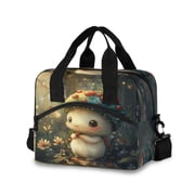 Lunch Bag Portable Crossbody Meal Bag Cooler Bag Insulated Lunch Bag Food Bag Handheld & Crossbody Design White Cartoon Mushroom Man