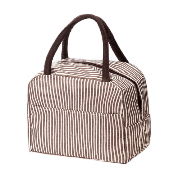 Lunch Bag, Portable Striped Foil Lining Thermal Insulated Tote with Handle Reusable Bento Box Food Storage Carrier Work Picnic Travel Outdoors Light Weight Pouch Coffee