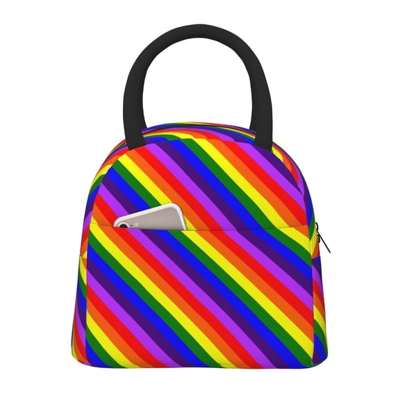 Lunch Bag Pride Rainbow Flag Pattern Reusable Insulated Lunch Tote Cooler Box for Women Men Black