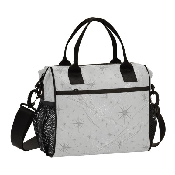 Lunch Bag Reusable Cooler Bags Portable Lunch Tote with Adjustable Shoulder Strap Gray Flashing Pattern Small