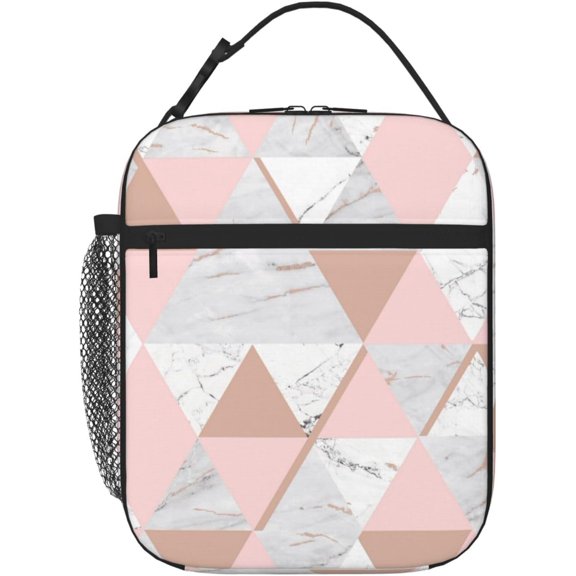 Lunch Bag Reusable Insulated Lunch Bags With Pocket Heat-Resistant Rose Gold Grey Marble Fashion Lunch Bag For Shopping, Office, Gym,Camping, BBQ