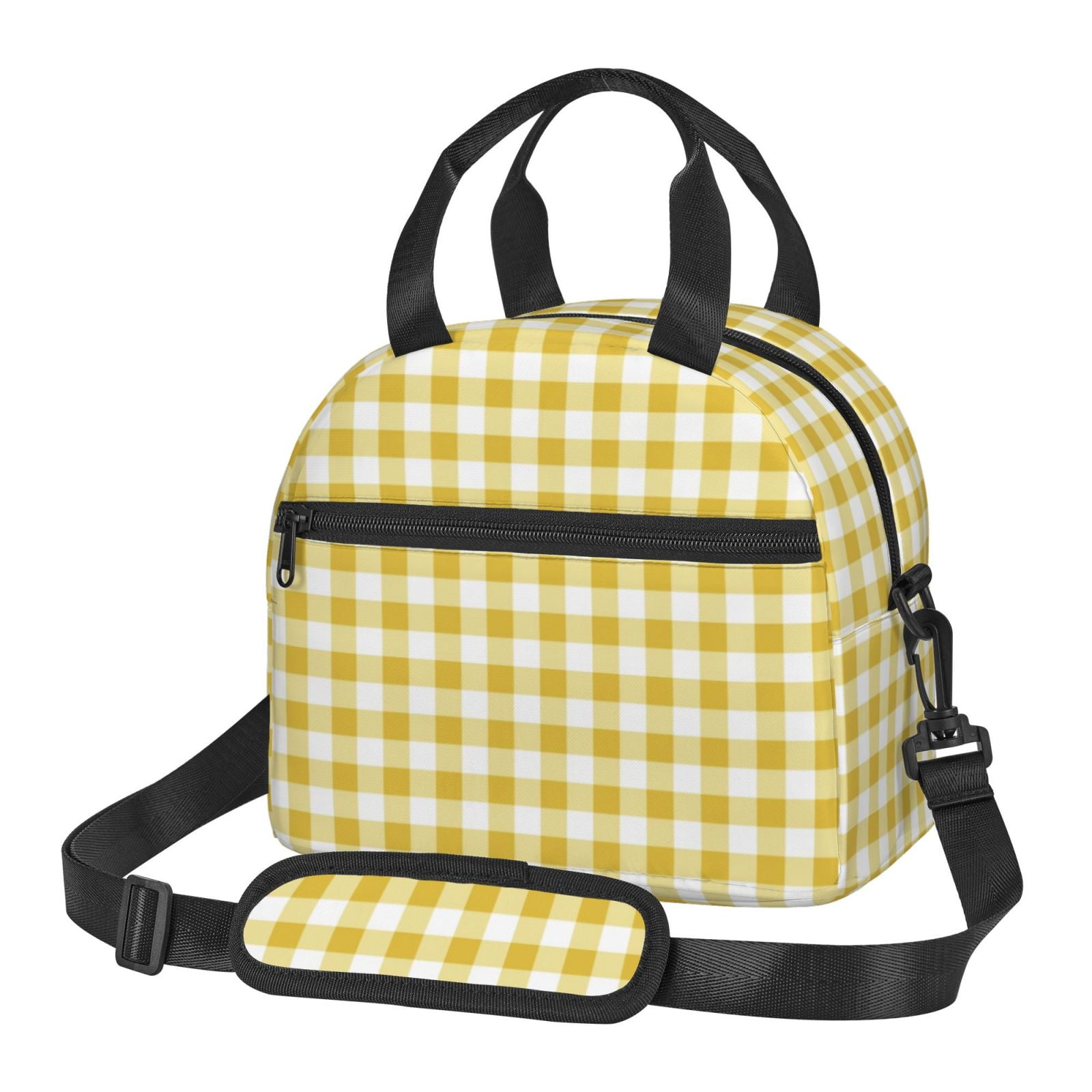 Lunch Bag Seamless Basic Solid Gingham With Shoulder Strap Reusable 