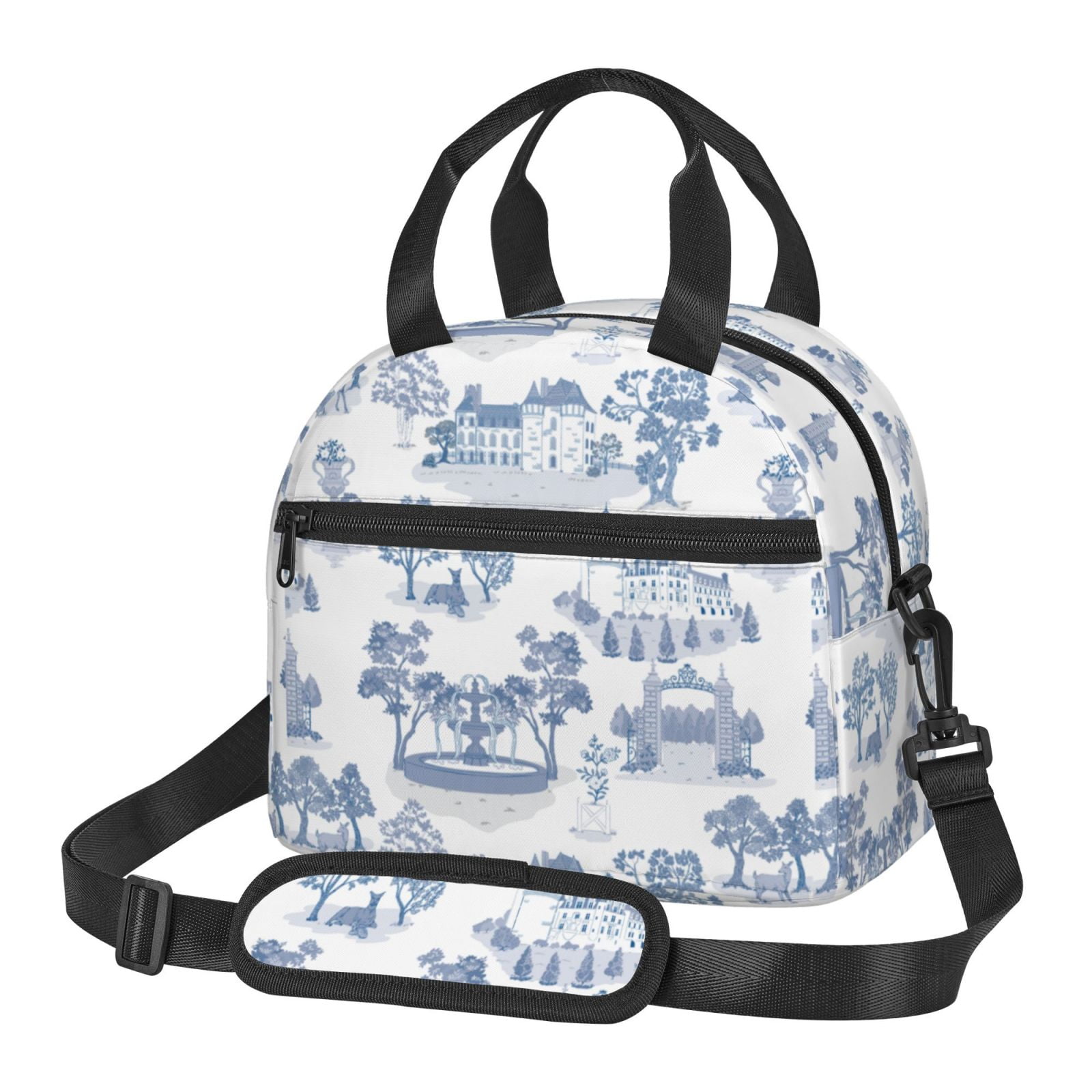 Lunch Bag Toile Patterns Toile De Jouy Blue White with Shoulder Strap ...