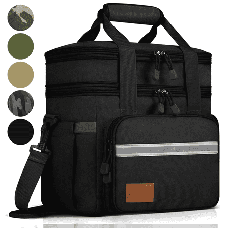 Lunch Bag for Women, 24L Expandable Insulated Lunch Bag with Side Pockets, Double Deck Leakproof Cooler Tote Bag with Adjustable Shoulder Strap, 24 Can, Suit for Office/Picnic/Beach/Camping, Black