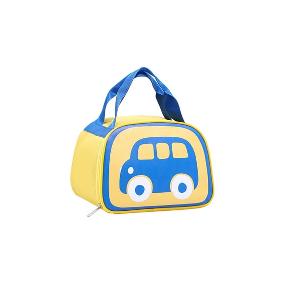 Lunch Bag for Women,Cute Car Printed Insulated Lunch Tote with Zipper & Handle | PU Leather Waterproof Lunch Box for Office Outdoor Picnic Camping and Study,Yellow
