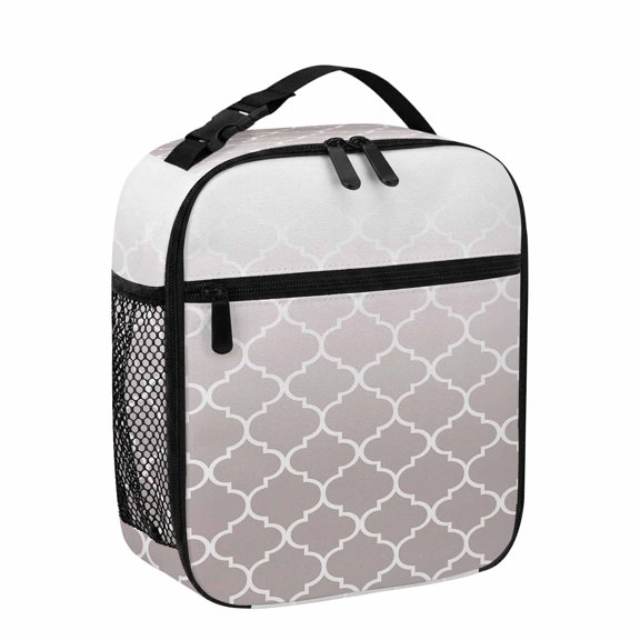 Lunch Bag for Women Men Beige White Ombre Gradual Color Lunch Box Portable Leakproof Insulated Lunchbox Reusable Cooler Bags Morocco Pattern Lunch Bags for Work Office Outdoor Picnic Travel
