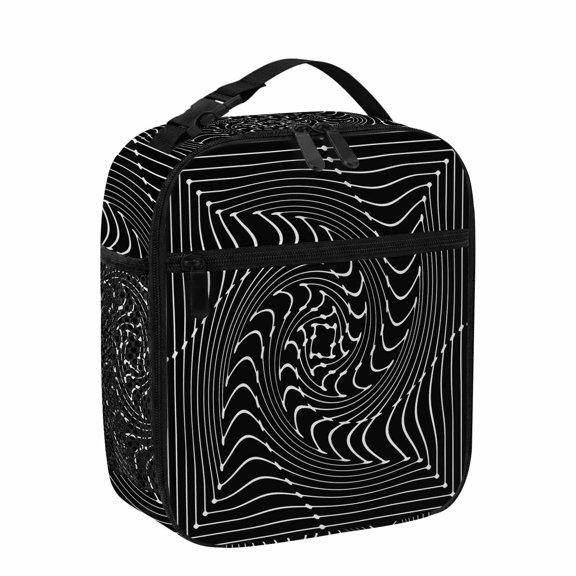 Lunch Bag for Women Men Black Inverse Vortex Lunch Box Portable Leakproof Insulated Lunchbox Reusable Cooler Bags Abstract Warped Waves Lunch Bags for Work Office Outdoor Picnic Travel