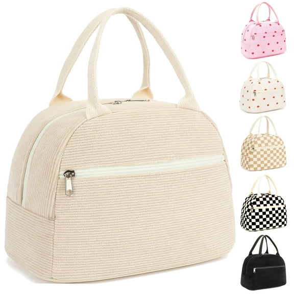 Lunch Bag for Women & Men Cute Corduroy Insulated Lunch Tote Bag Reusable Lunch Box Leakproof Cooler Tote with Large Capacity for Work Picnic and Travel,Beige