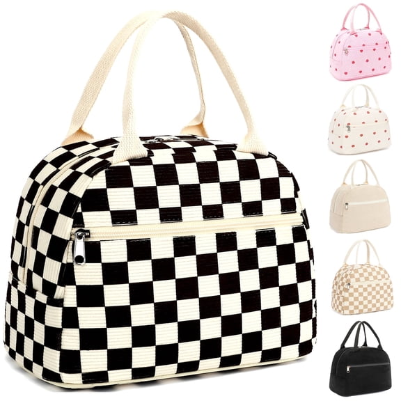 Lunch Box for Women,Cute Insulated Lunch Bag,Reusable Lunch Box with Large Capacity,Women Lunch Bags for Work Picnic or Travel Gifts-Leakproof,Waterproof,Plaid Black