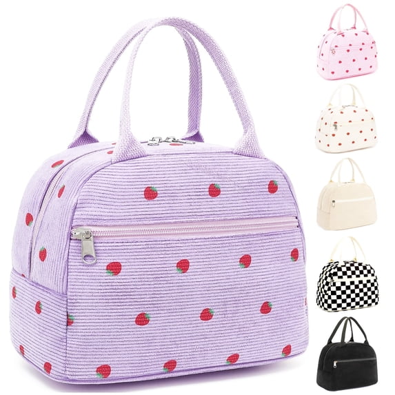 Lunch Box for Women,Cute Insulated Lunch Bag,Reusable Lunch Box with Large Capacity,Women Lunch Bags for Work Picnic or Travel Gifts-Leakproof,Waterproof,Strawberries+Purple