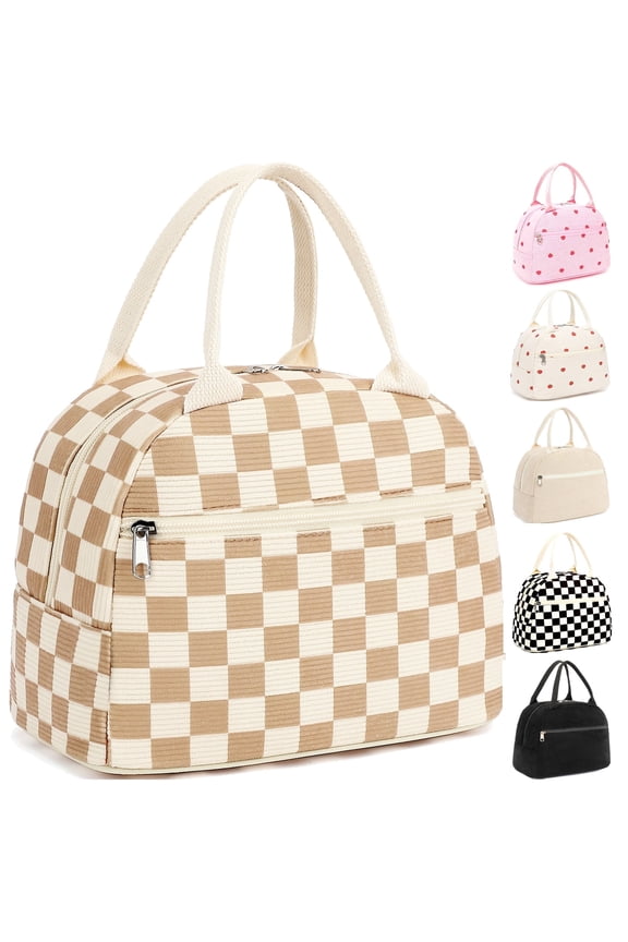 Lunch Box for Women,Cute Insulated Lunch Bag,Reusable Lunch Box with Large Capacity,Women Lunch Bags for Work Picnic or Travel Gifts-Leakproof,Waterproof,Plaid Khaki