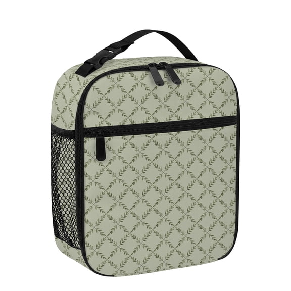 Lunch Bag for Women Men Green Willow Leaves Plaid Lunch Box Portable Leakproof Insulated Lunchbox Reusable Cooler Bags Leaf Vines Squares Lunch Bags for Work Office Outdoor Picnic Travel