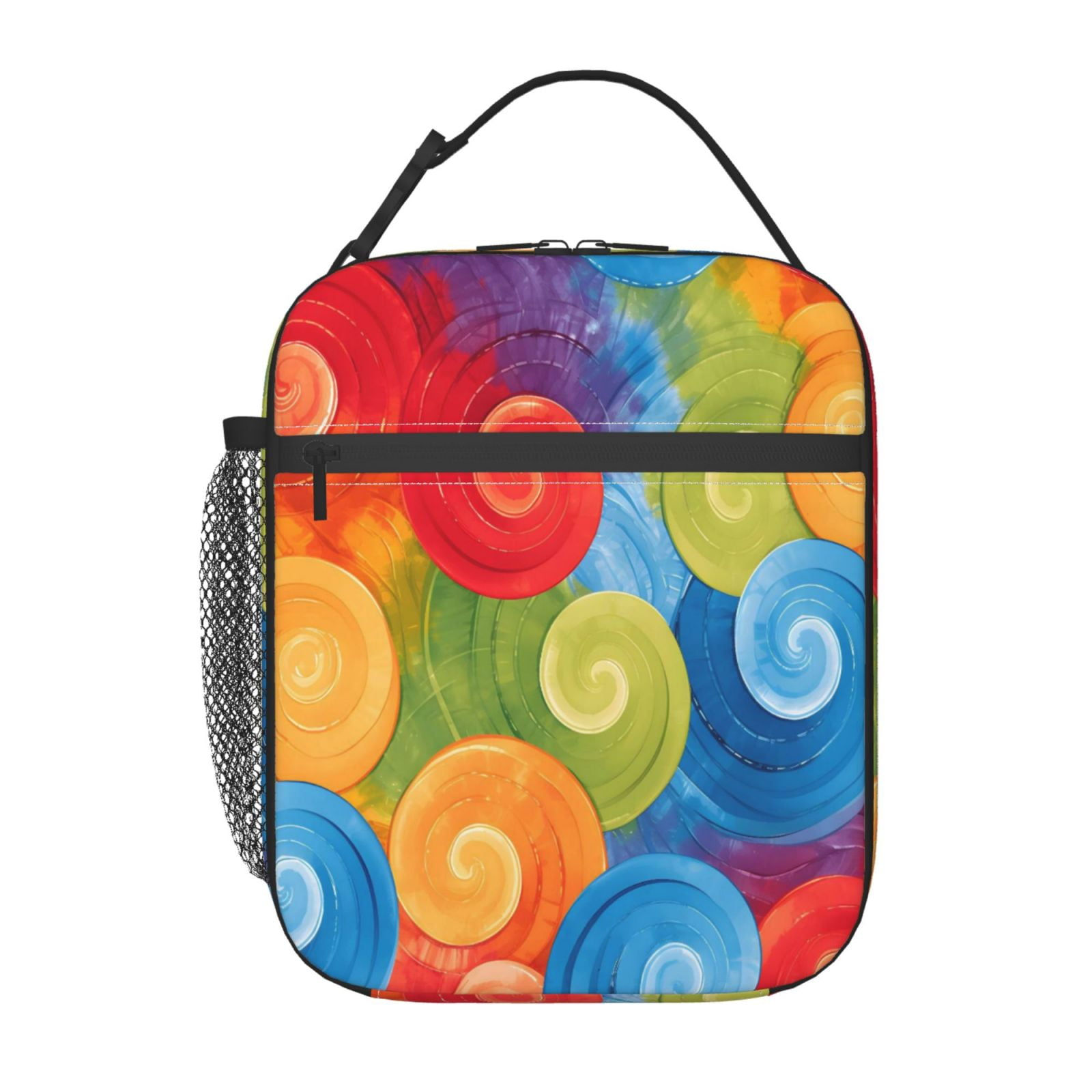 Lunch Bag For Women Men Insulated Portable Lunch Box Bento Box Office Picnic Travel Cooler Bag Indianred Tie-Dye Background Vibrant Colors And Swirling